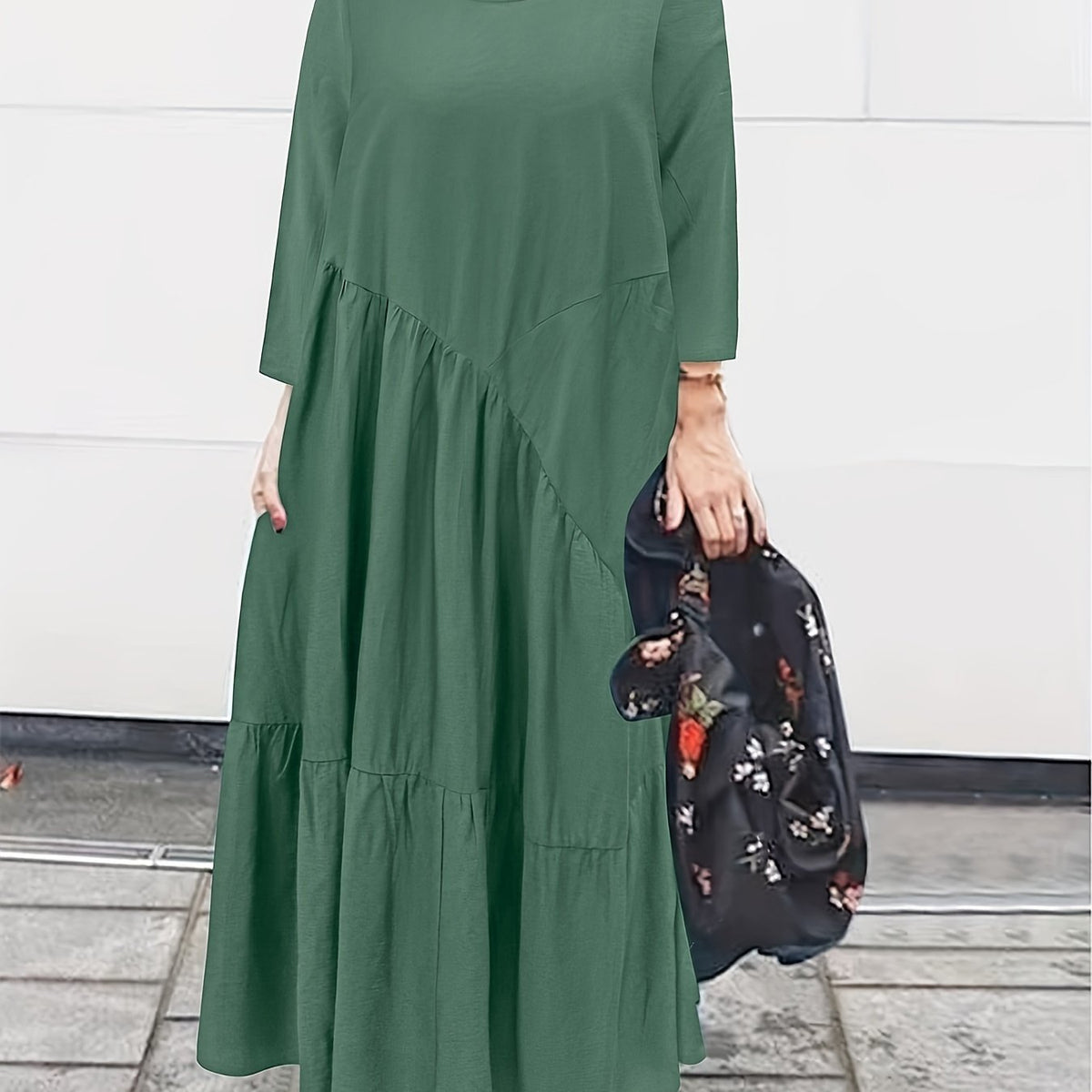  Solid Long Sleeve Maxi Dress