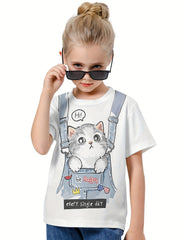 3D Naughty Cat Print T shirt Breathable For Summer Sports