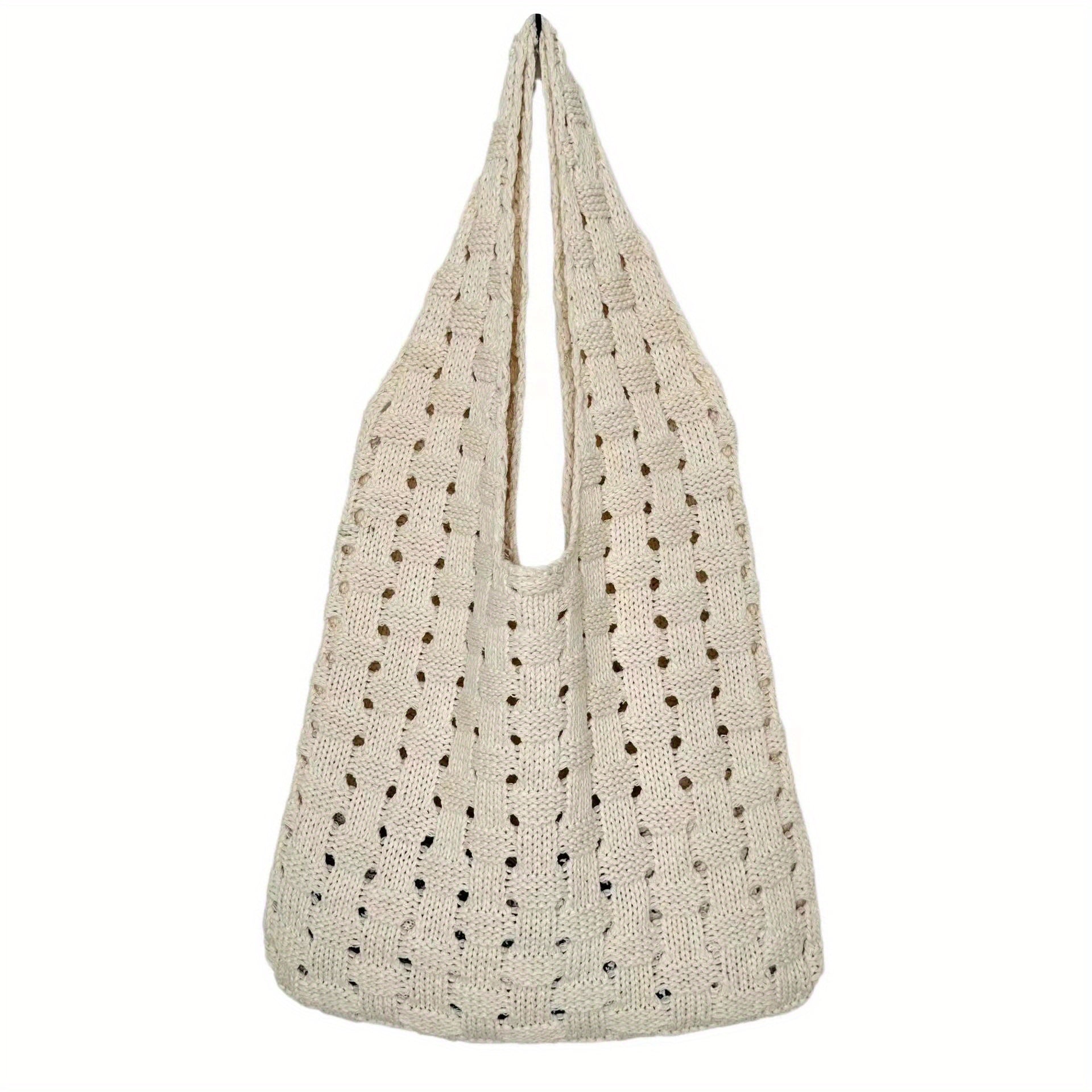 Solid Knitted Shoulder Bag Portable Shopping Bag