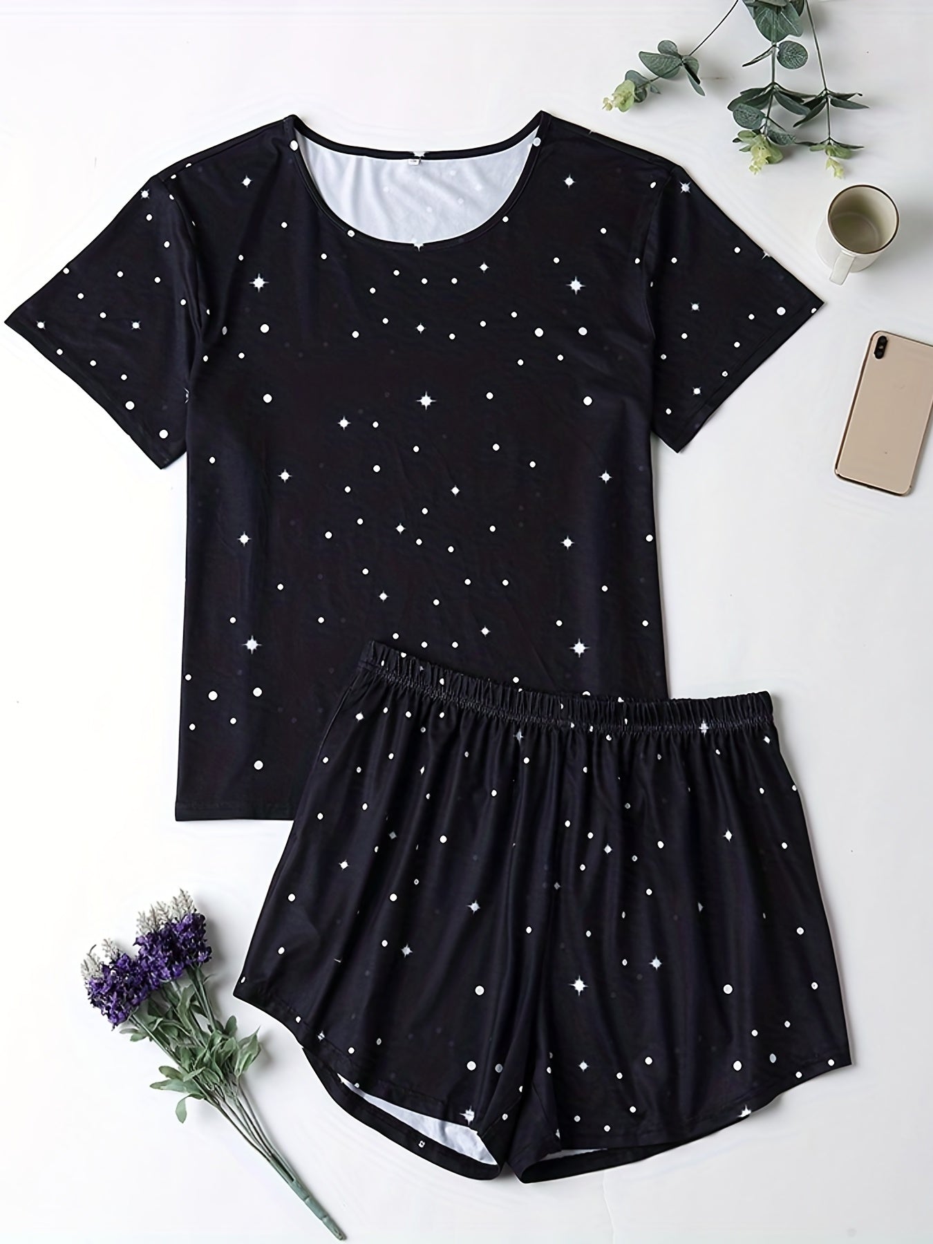  Star Print Tee & Shorts Pajama Set
