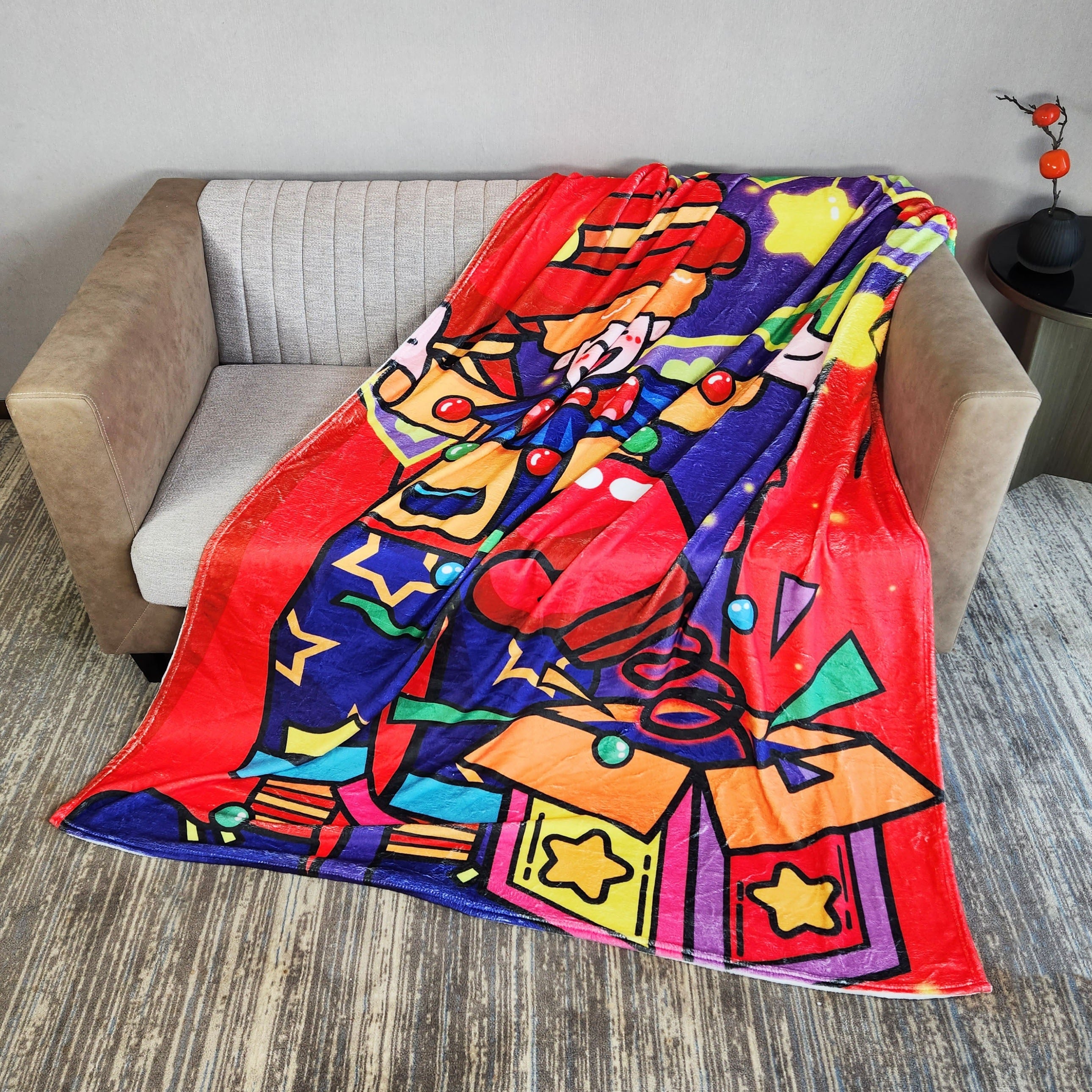 Clown Print Flannel Throw Blanket for Travel