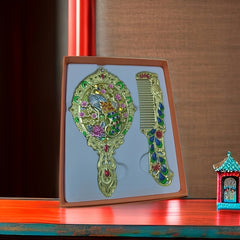 Vintage Mirror Comb Set Peacock Embossed Vanity Makeup Mirror