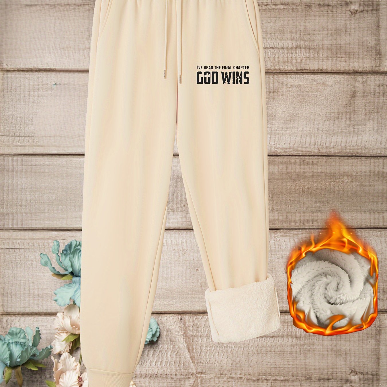  Women's Slogan Print Fleece Trousers