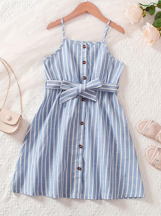 Girls Striped Sundress Spaghetti Strap Cami Dress For Party Vacation