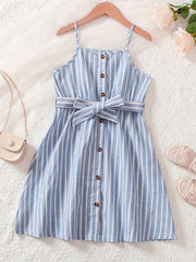 Girls Striped Sundress Spaghetti Strap Cami Dress For Party Vacation
