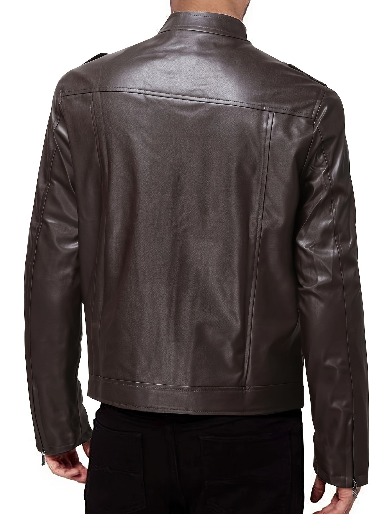 Men's PU Biker Jacket Zip Up Lapel Faux Leather Jacket