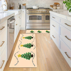 Christmas Tree Print Kitchen Rug Waterproof Non Slip Indoor Carpet
