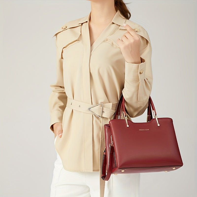 Burgundy Leather Tote Bag with Removable Strap