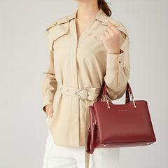 Burgundy Leather Tote Bag with Removable Strap