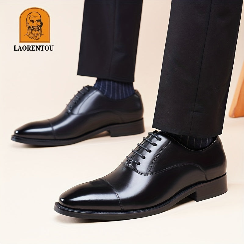 LAORENTOU Men's Leather Pointed Toe Lace Up Dress Shoes