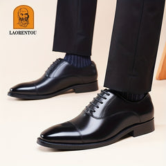 LAORENTOU Men's Leather Pointed Toe Lace Up Dress Shoes