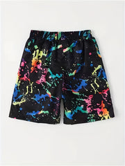 Boy's Dino Print Swim Trunks Elastic Waist Shorts for Summer Vacation