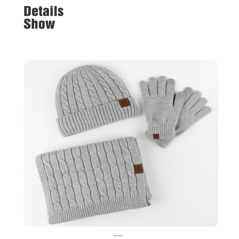 Alpaca Fleece Knitted Hat Scarf Gloves Set for Men Women