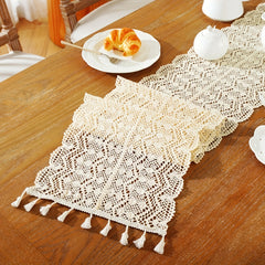 American Crochet Lace Table Runner Beige Cover