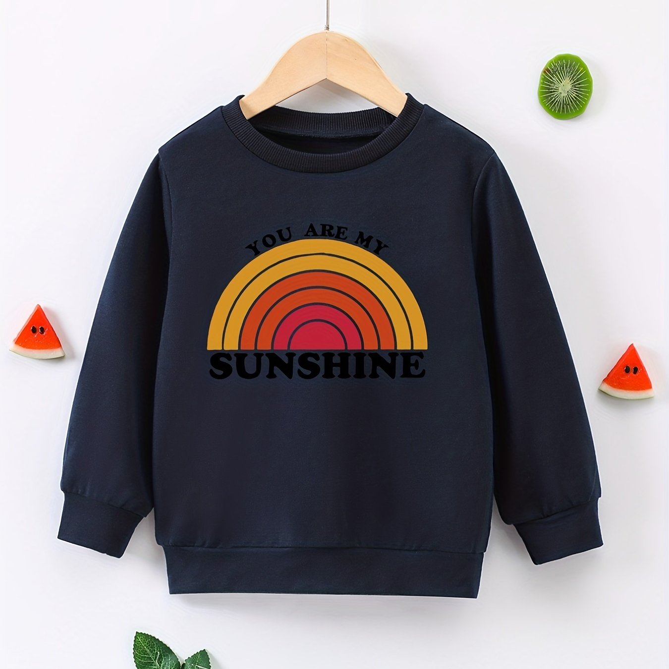Rainbow Graphic Round Neck Pullover Girls Sweatshirt