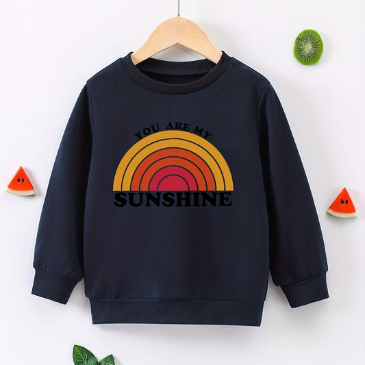 Rainbow Graphic Round Neck Pullover Girls Sweatshirt