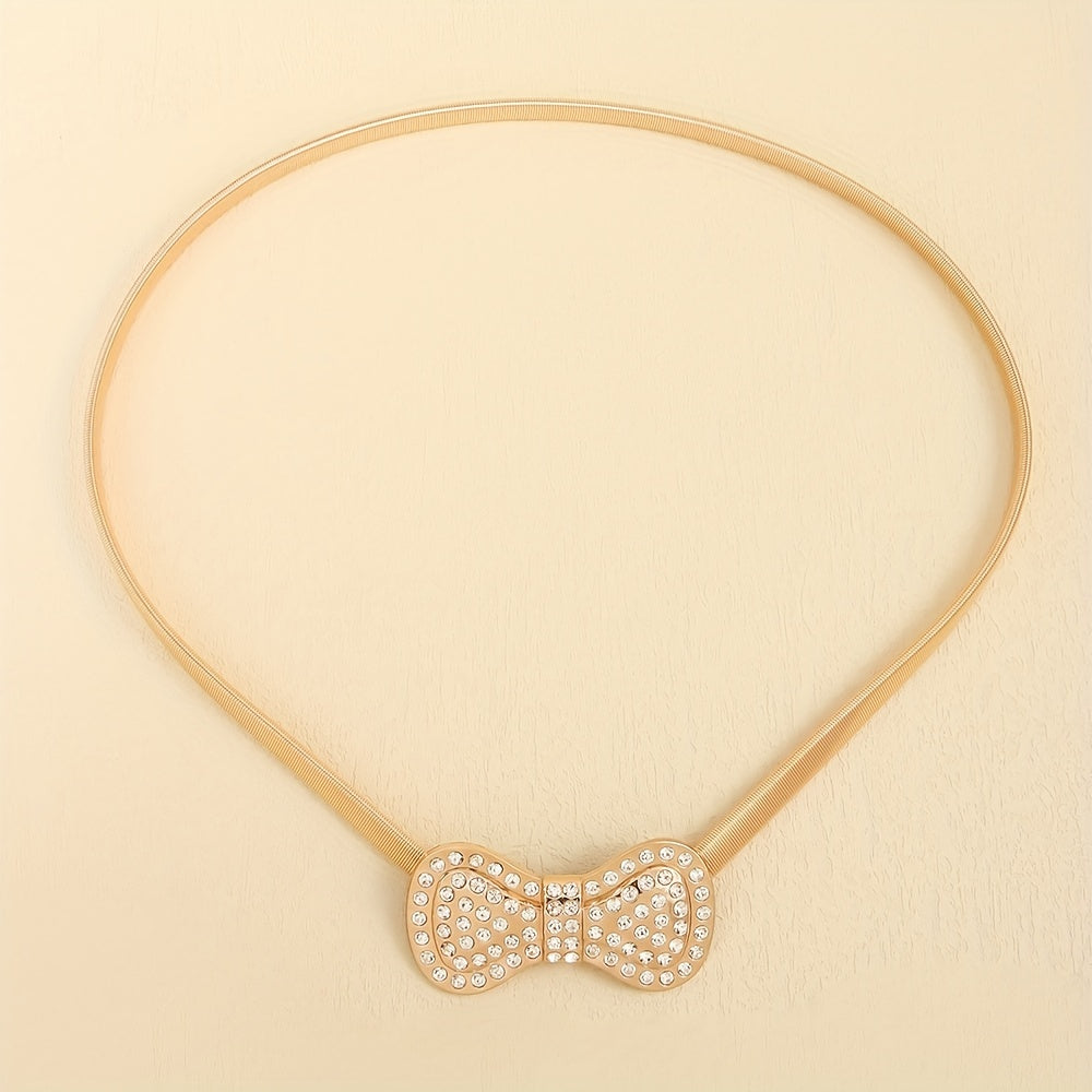 Rhinestone Bow Waist Chain Elastic Belt for Women