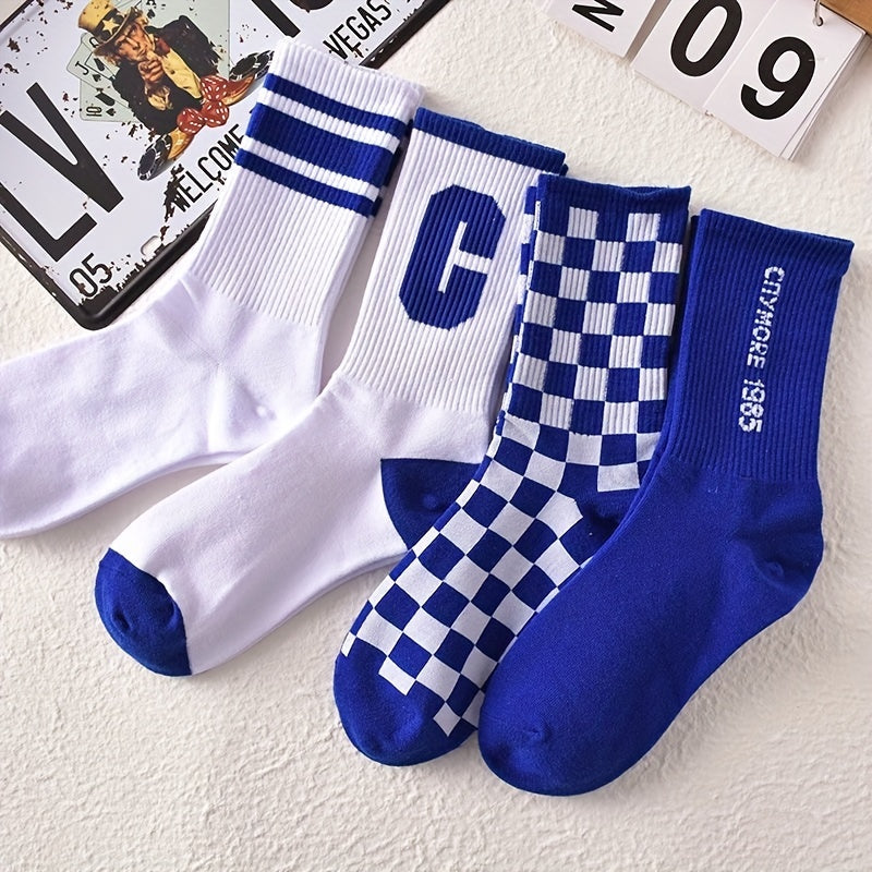 Men's Checkered Crew Socks Casual Unisex Outdoor Wear All Seasons