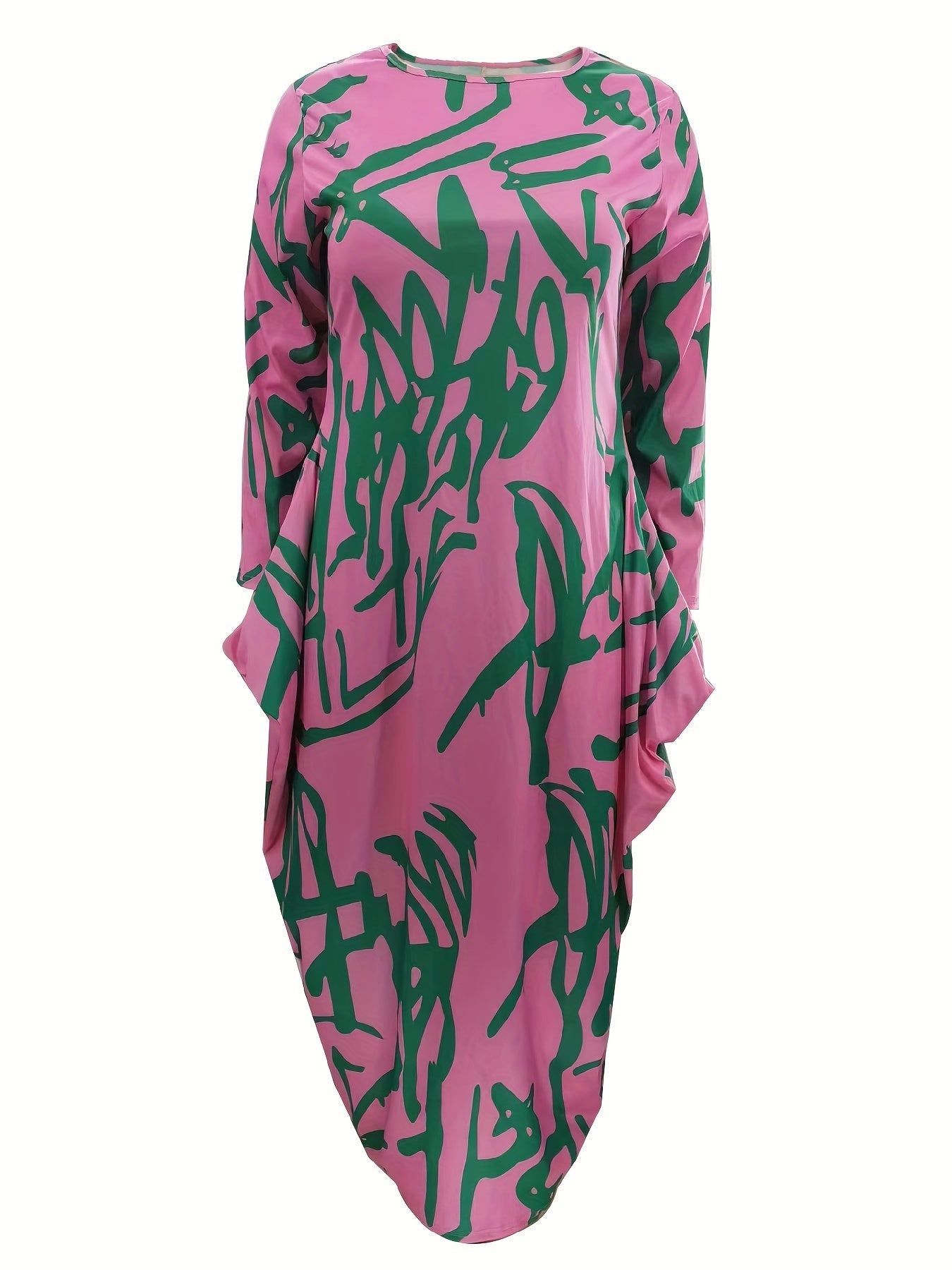  Casual Dress Women's Plus Random Print Long Sleeve