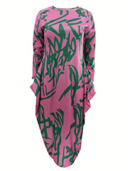  Casual Dress Women's Plus Random Print Long Sleeve