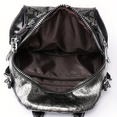 Snakeskin Pattern Backpack Purse Vintage Rhinestone Travel Schoolbag