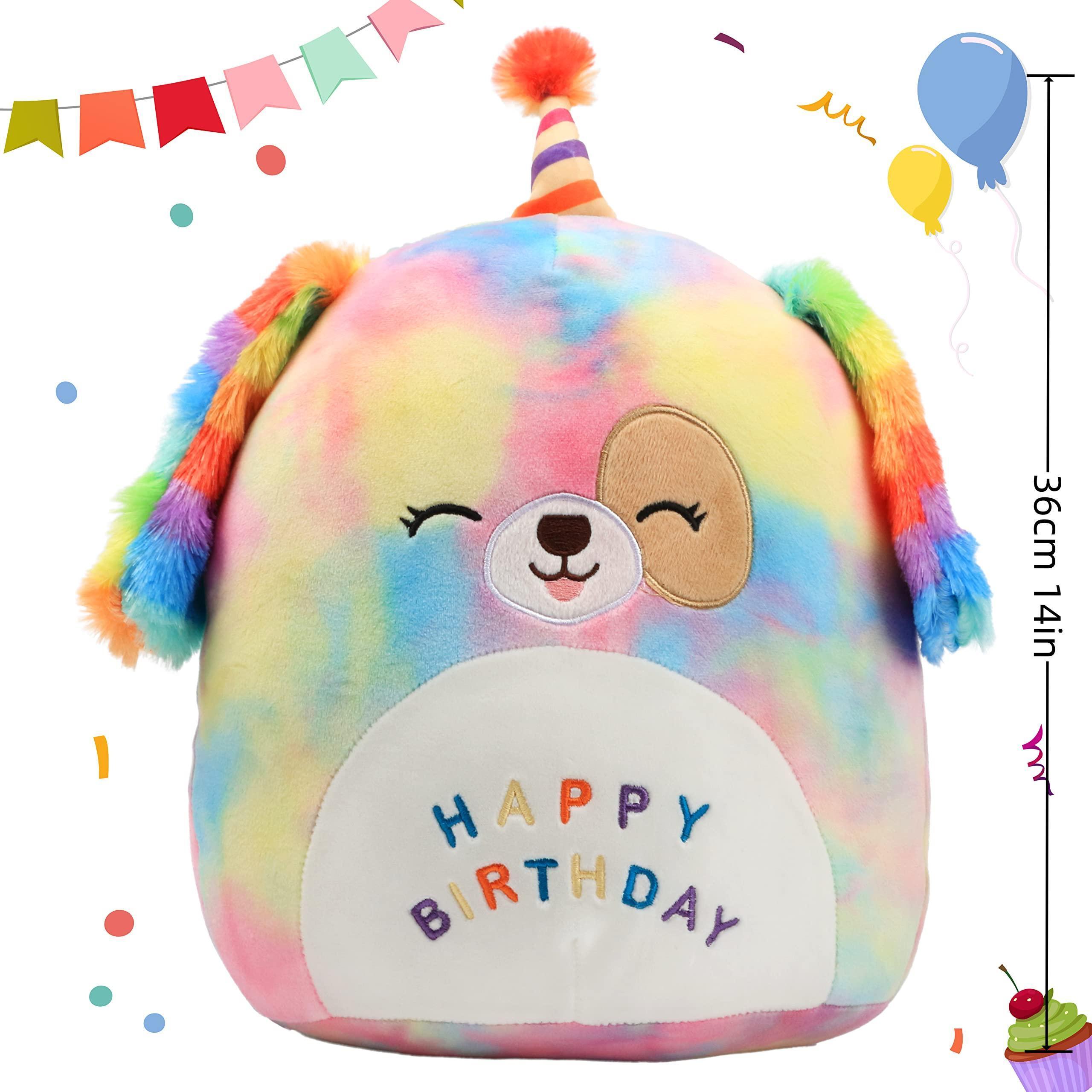 Rainbow Birthday Dog Plush Pillow Soft Puppy Plush Toy Dog Stuffed Animal