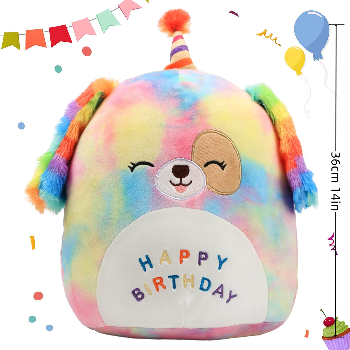 Rainbow Birthday Dog Plush Pillow Soft Puppy Plush Toy Dog Stuffed Animal