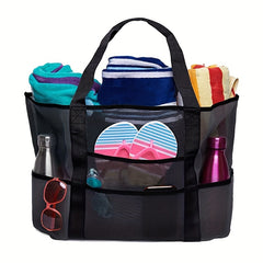 Large Mesh Beach Bag Family Tote & Pool Bag with 9 Pockets