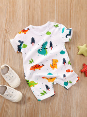 Dinosaur Print Cotton Short Sleeve Romper Jumpsuit
