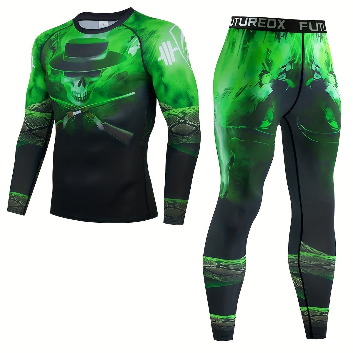 Men's Skull Compression Long Sleeve Shirt & Pants Set