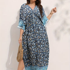  Boho Dress Women's Plus Floral Print Drawstring Backless Maxi Dress