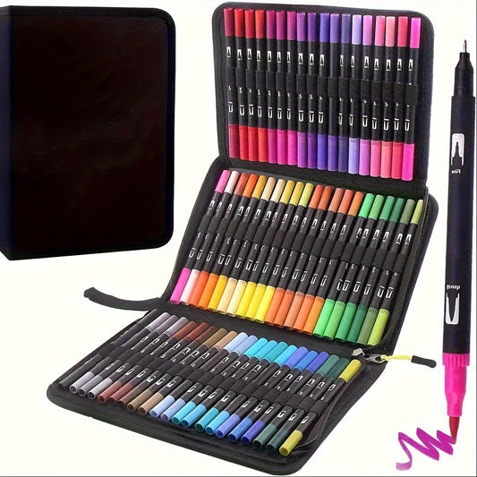 Adult Coloring Marker Set 120 Double Tip Fine Brush Waterbased Markers