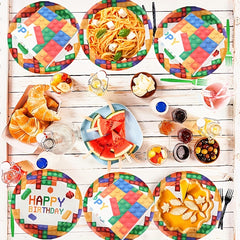 Colorful Block Party Tableware Set - 20pcs Plates & Napkins for Colorful Theme