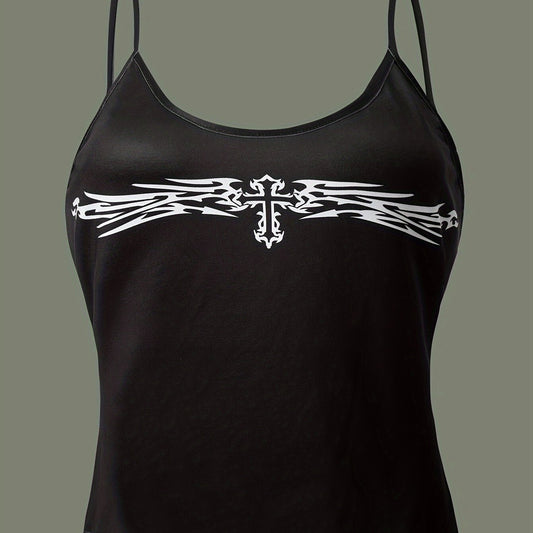 Cross Pattern Cami Top Crew Neck Sleeveless Top