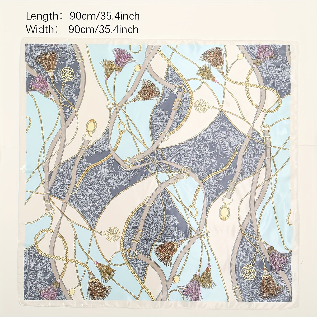 Geometric Chain Print Square Scarf Classic Satin Bandana Large Shawl