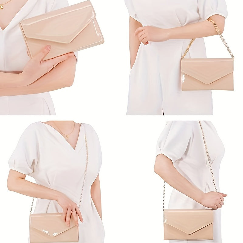 Glossy Envelope Chain Crossbody Bag PU Leather Shoulder Bag
