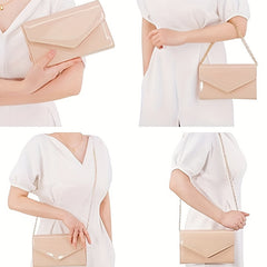 Glossy Envelope Chain Crossbody Bag PU Leather Shoulder Bag