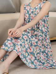 Floral Print NightDress Sleeveless Pajama Dress Women's Sleepwear