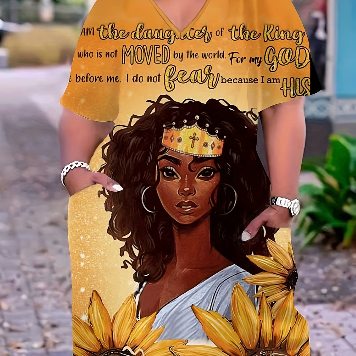  Casual Dress Women's Plus Slogan & Cartoon Figure Print V Neck Stretch