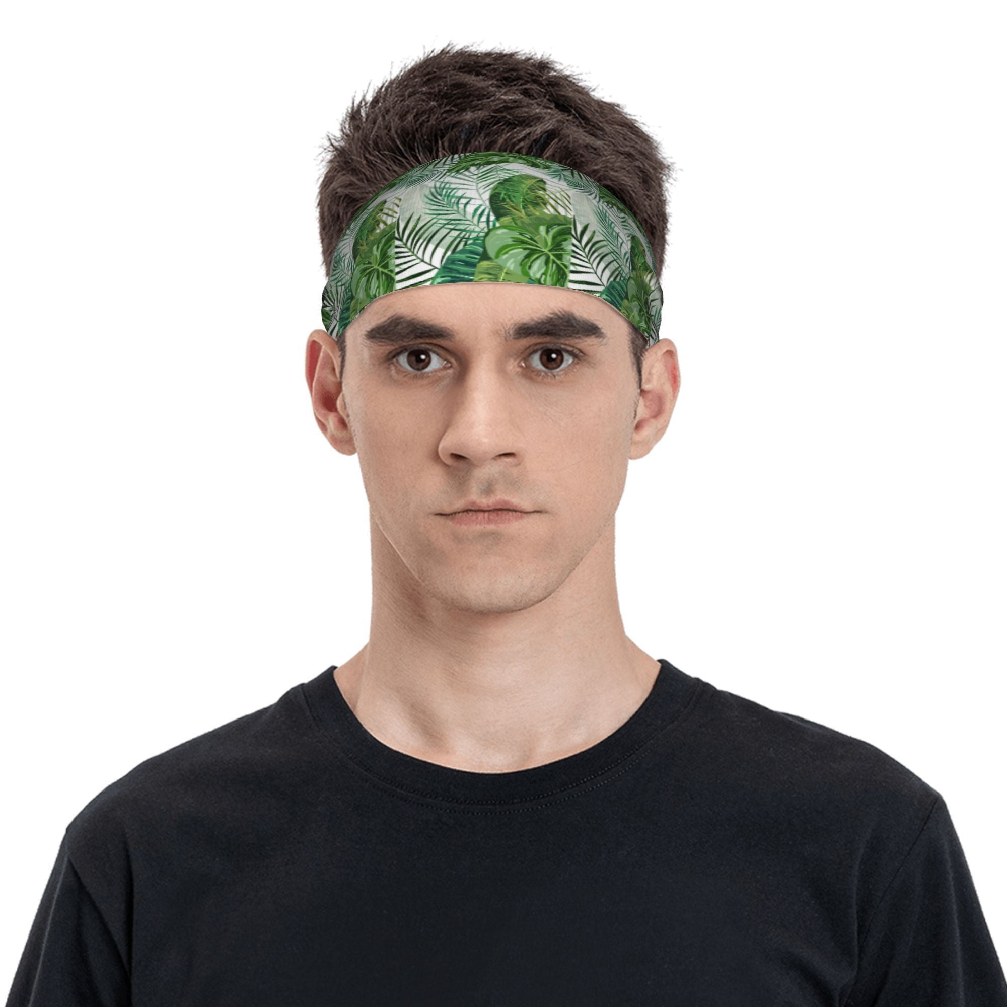 Tropical Leaf Sports Headband Sweat Wicking Stretchy Polyester Green