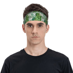 Tropical Leaf Sports Headband Sweat Wicking Stretchy Polyester Green