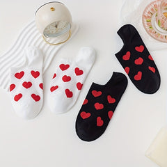 5 Pair Heart Print Socks Women's Ankle Stockings