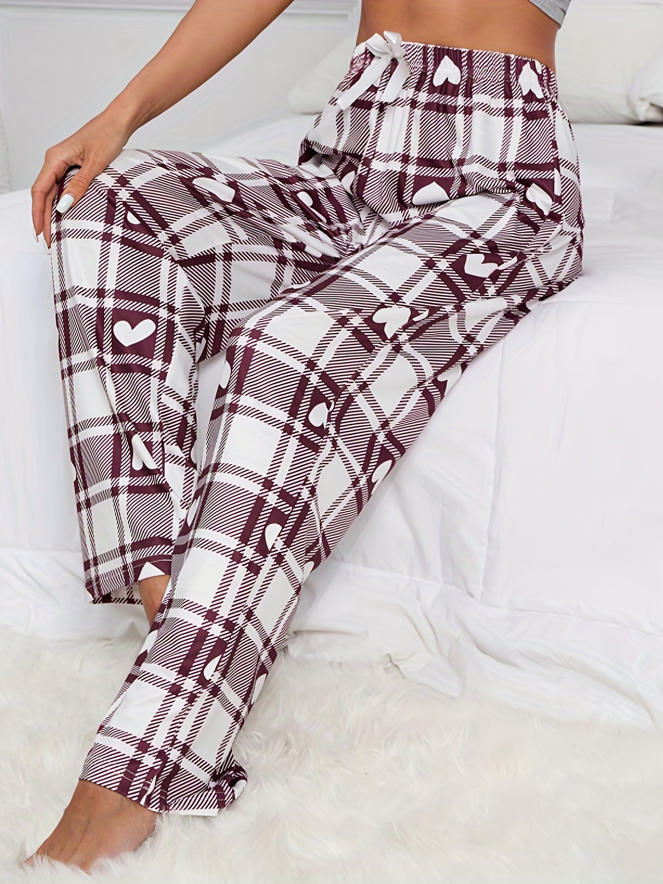 Plaid Print Lounge Bottoms Elastic Waist Lounge Pants Women's Sleepwear