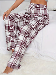 Plaid Print Lounge Bottoms Elastic Waist Lounge Pants Women's Sleepwear