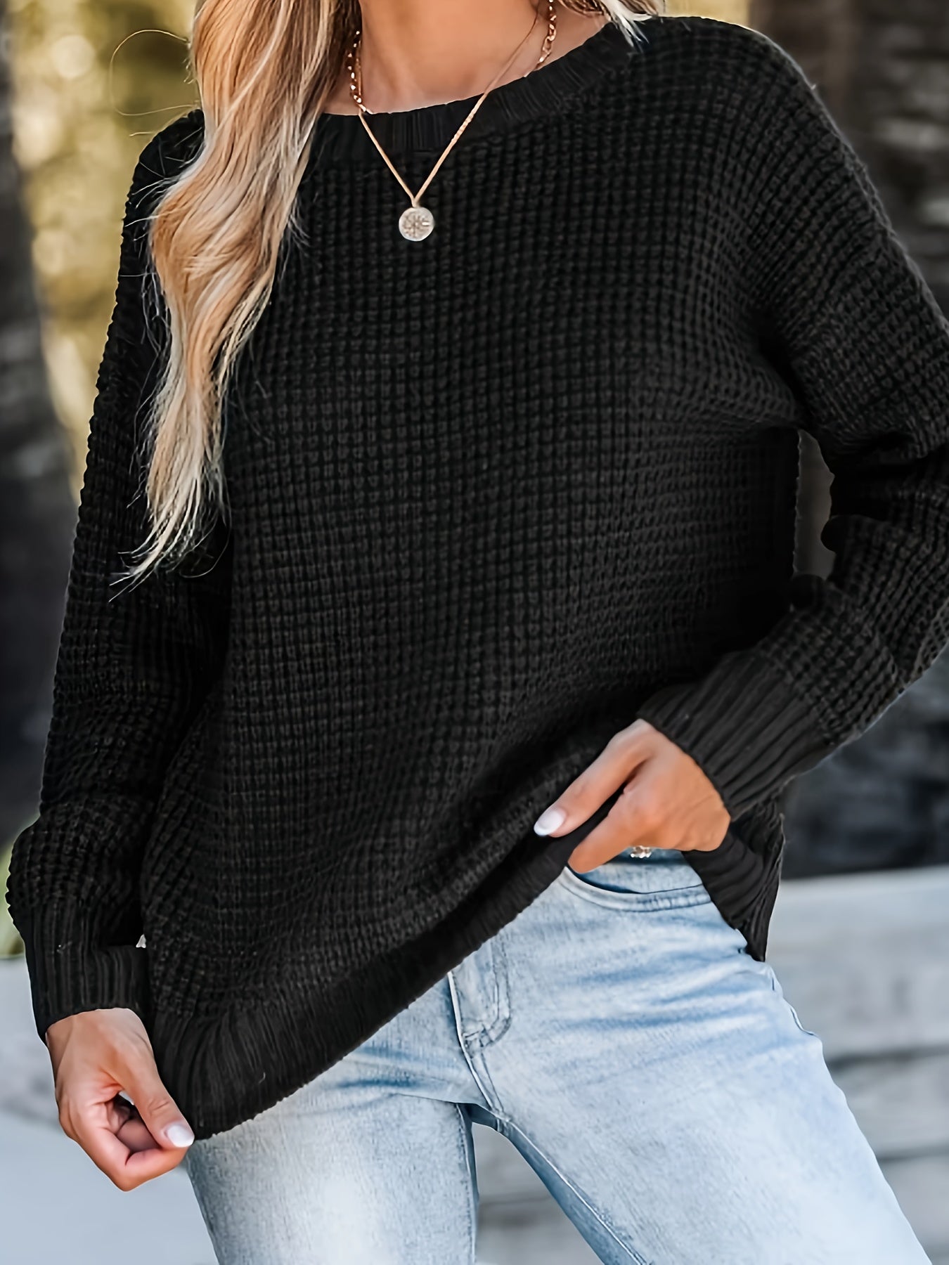 Solid Waffle Pattern Criss Cross Backless Sweater