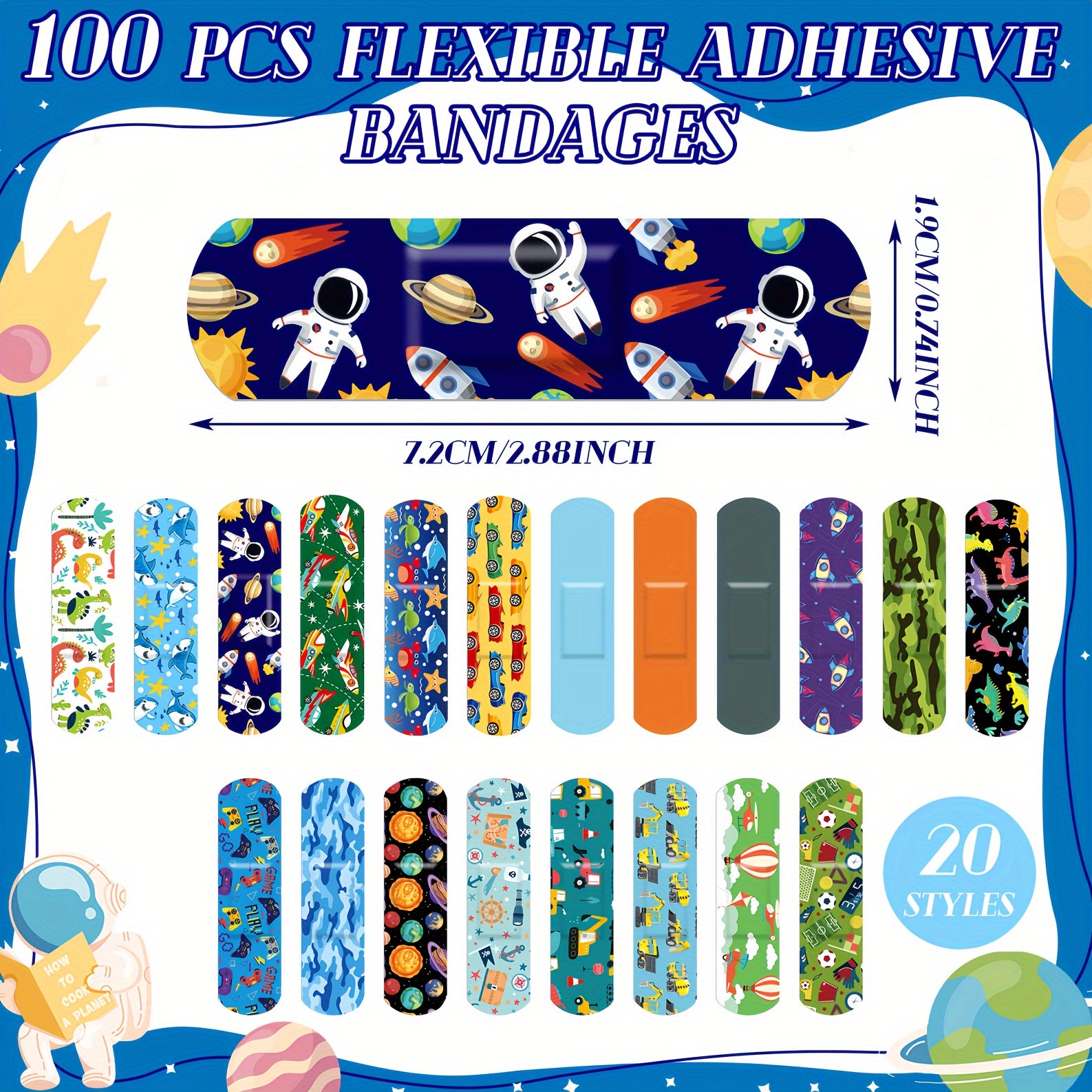 100pcs Cartoon Bandages Variety Pack 20 Styles