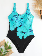 Floral Print Backless One Piece Swimsuit Plus Size Women's Bathing Suit