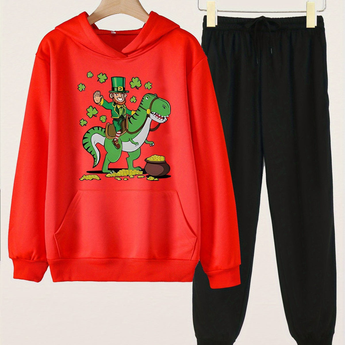 Clover Dino 2pcs Sets Girls Hoodies Jogger Pants Set Spring Fall Sports Gift