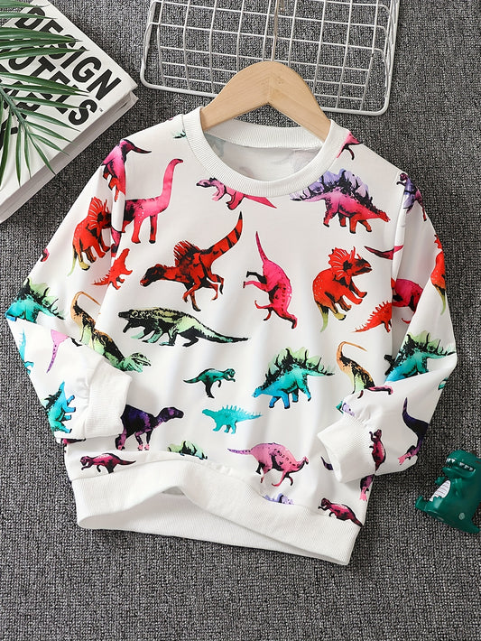 Dinosaur Full Print Boys Sweatshirt Long Sleeve Crew Neck Tops