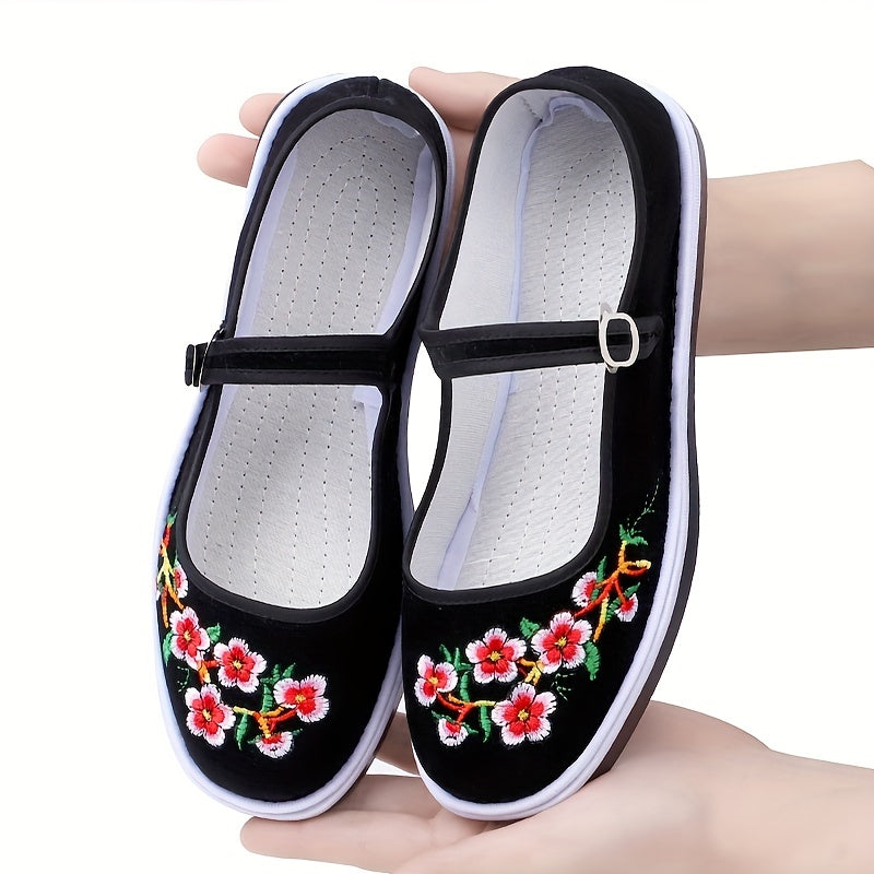 Women's Ethnic Embroidered Cloth Shoes Ankle Strap Lightweight Outdoor Shoes